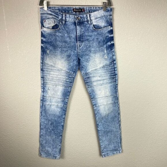 Southpole Mens Jeans Skinny Moto Stretch Denim Retro Acid Wash Sz 34 - Picture 2 of 11